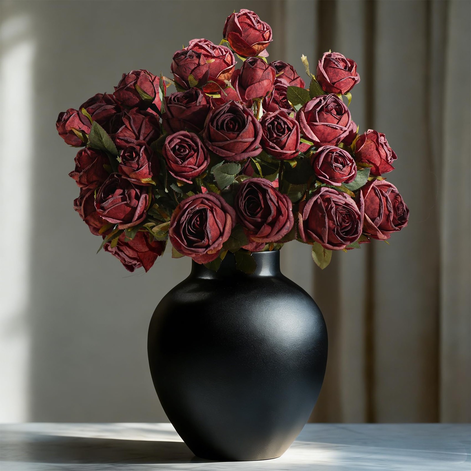 Burgundy Garden Style Silk Artificial Fake Rose Flowers Loose Bouquet 20 PCS
