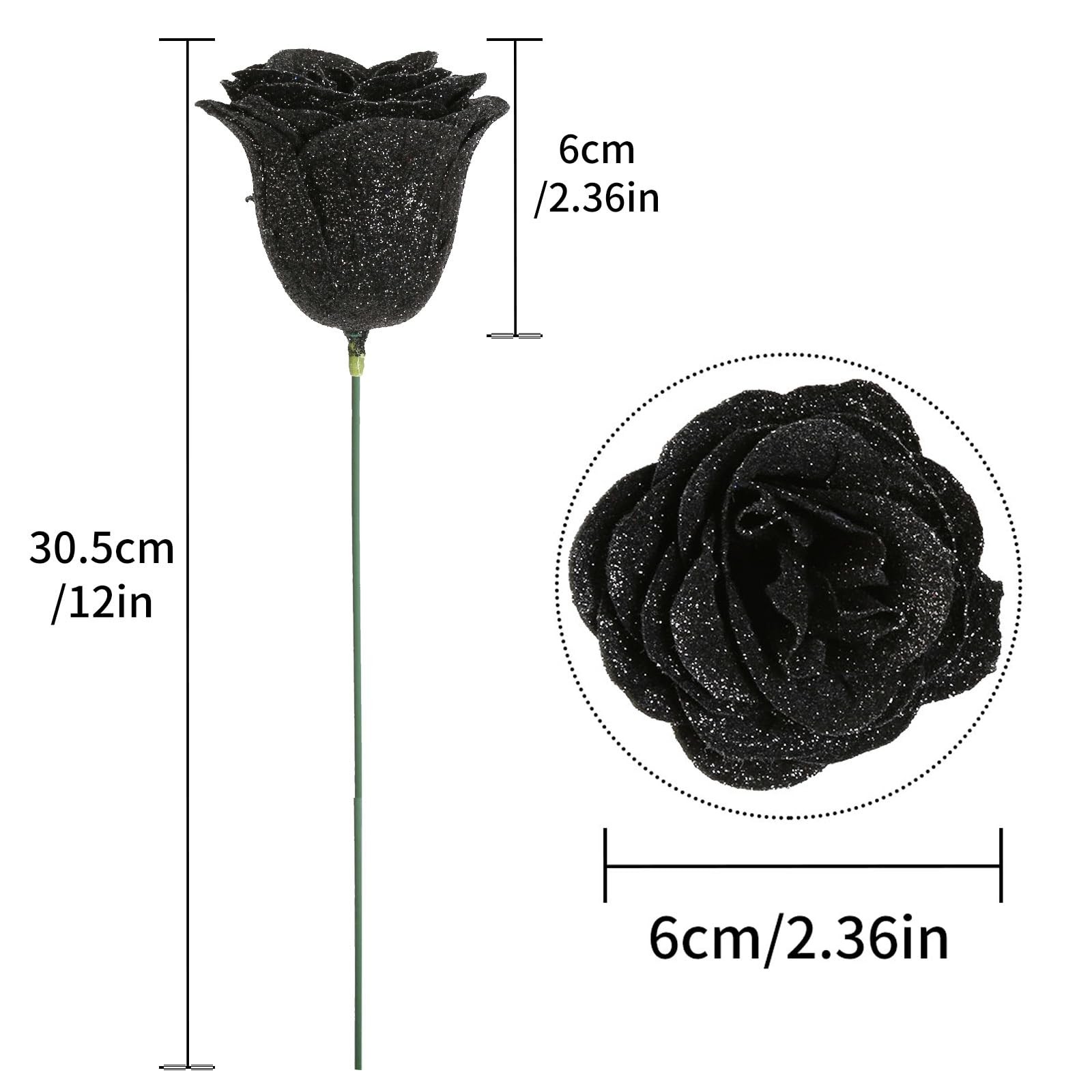30 PCS Black Glitter Roses Silk Artificial Flowers Wedding Party Decor