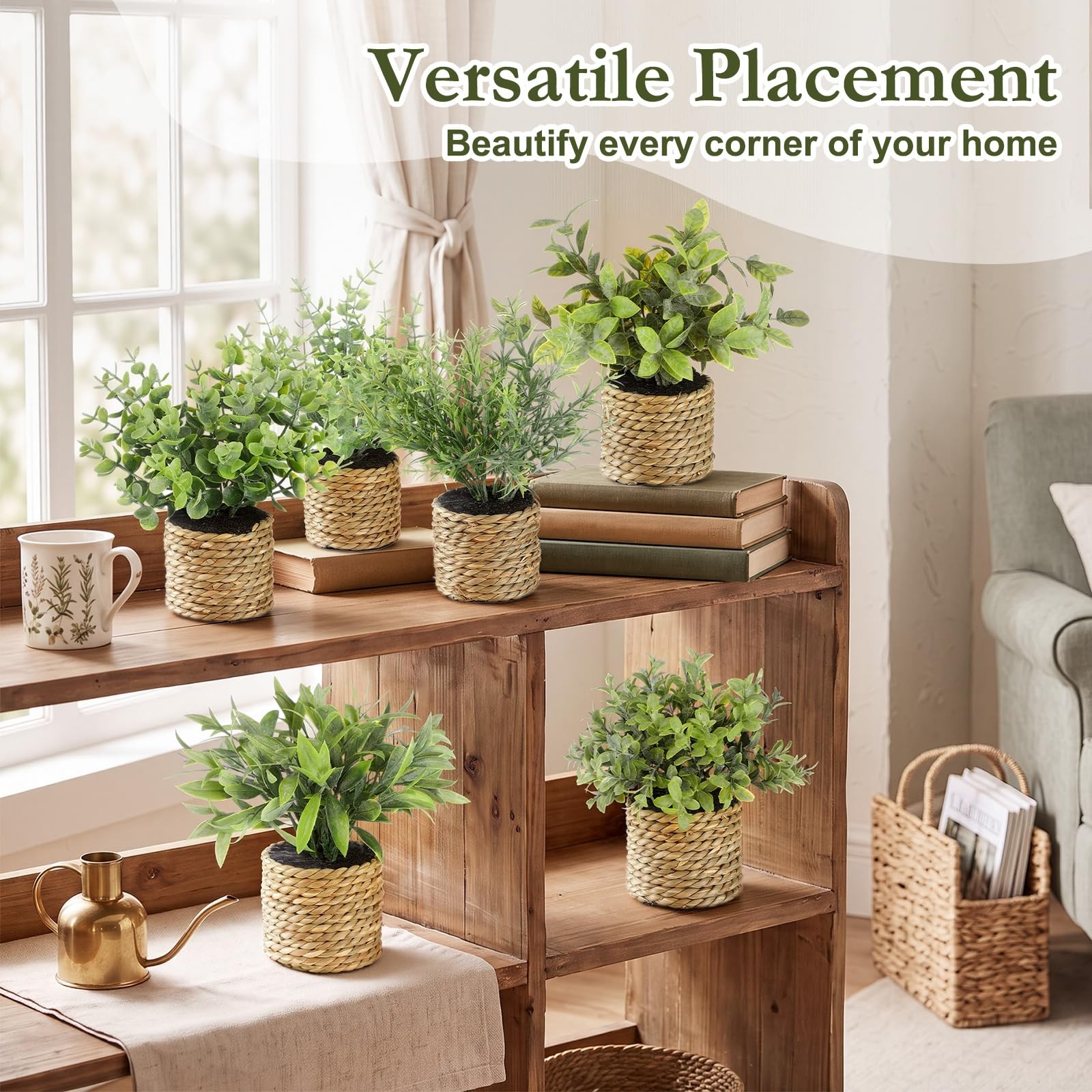 Eucalyptus 6 Pack Small Fake Plants Artificial Plastic Plants in Pots Woven P…