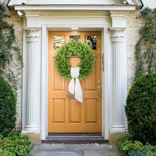 20″ Faux Round Boxwood Wreath, Artificial Large Boxwood Wreath Front 20 Inch