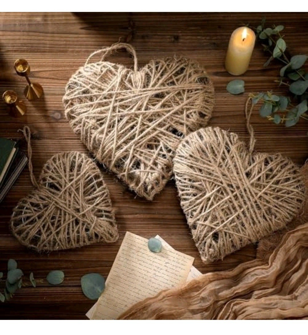 3 Piece Rustic Rattan Heart Wall / Hanging Decor For Valentine’s / Anniversary