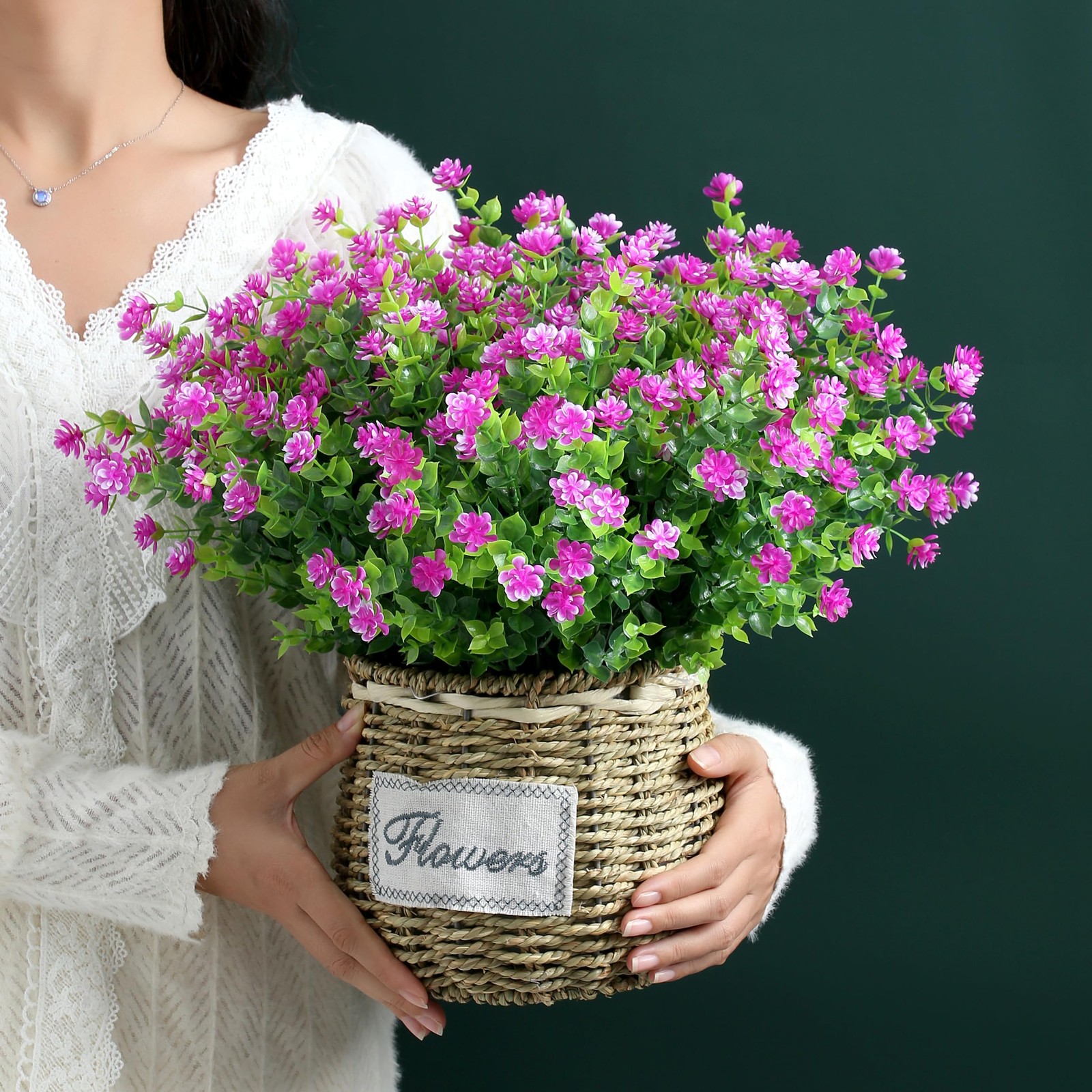 Artificial Flowers Outdoors UV Resistant, Fuchsia, 8 Bundles