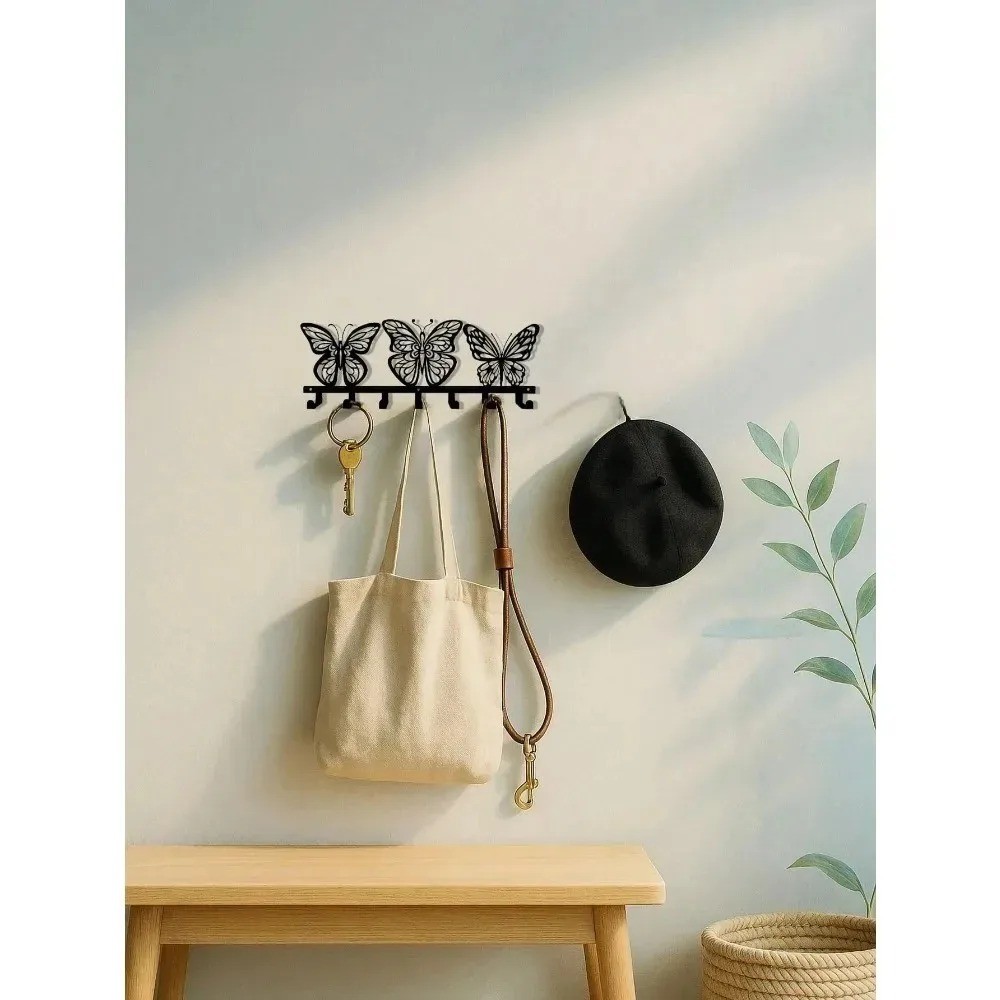 Butterfly 7-Hook Aluminum Key Holder – Entryway Wall Decor Organizer