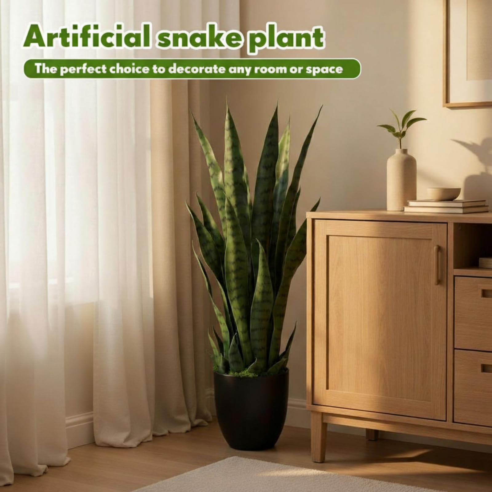 Giegxin Artificial Snake Plant 28″ Faux Sansevieria Plants Indoor Outdoor wit…