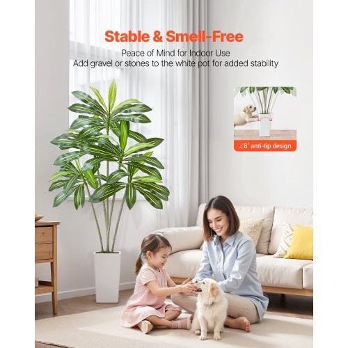 Artificial Dracaena Tree 6 ft, Fake Palm Tropical Plants with White Tall Planter