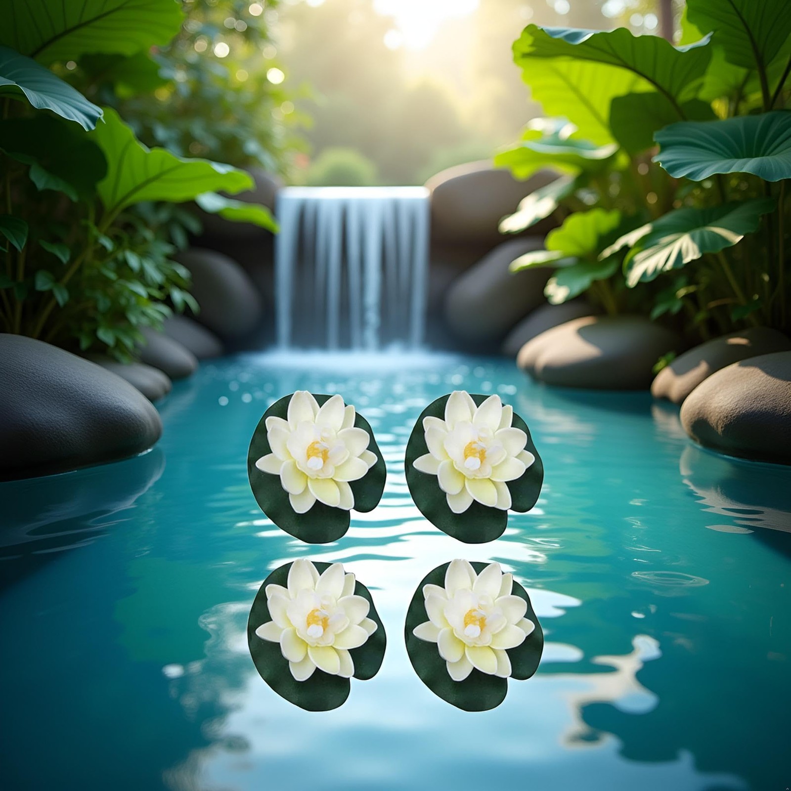 4 Pcs Artificial Floating Foam Lotus Flower with Water Lilys Pad Ornanments