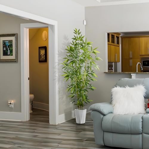 Artificial Tree, 84” Tall Fake Plant with White Planter, Faux Trees 7ft Bamboo