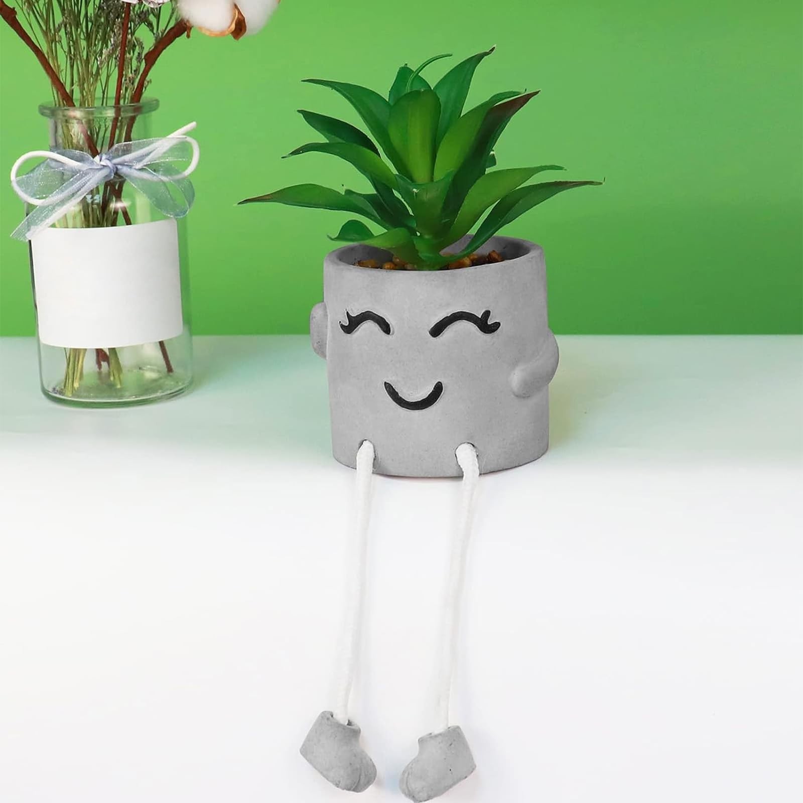Artificialplant Succulents in Cement Pots with Hanging Leg, Kitchen Shelf Dec…
