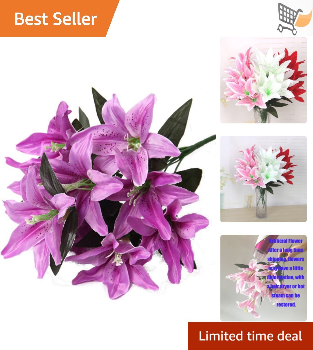 Artificial Lily Flowers 10 Heads Silk Bloom Decor Wedding Party Home Garden