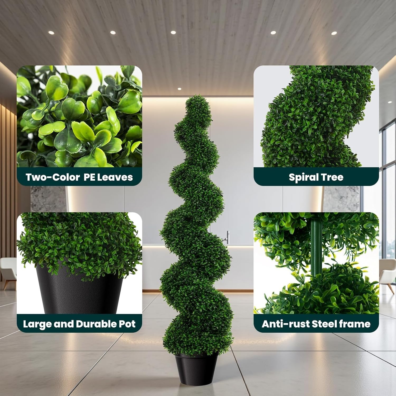 3′ Boxwood Artificial Topiary Tree 2 Pcs Faux Plant w/ Replaceable Leaves Decor