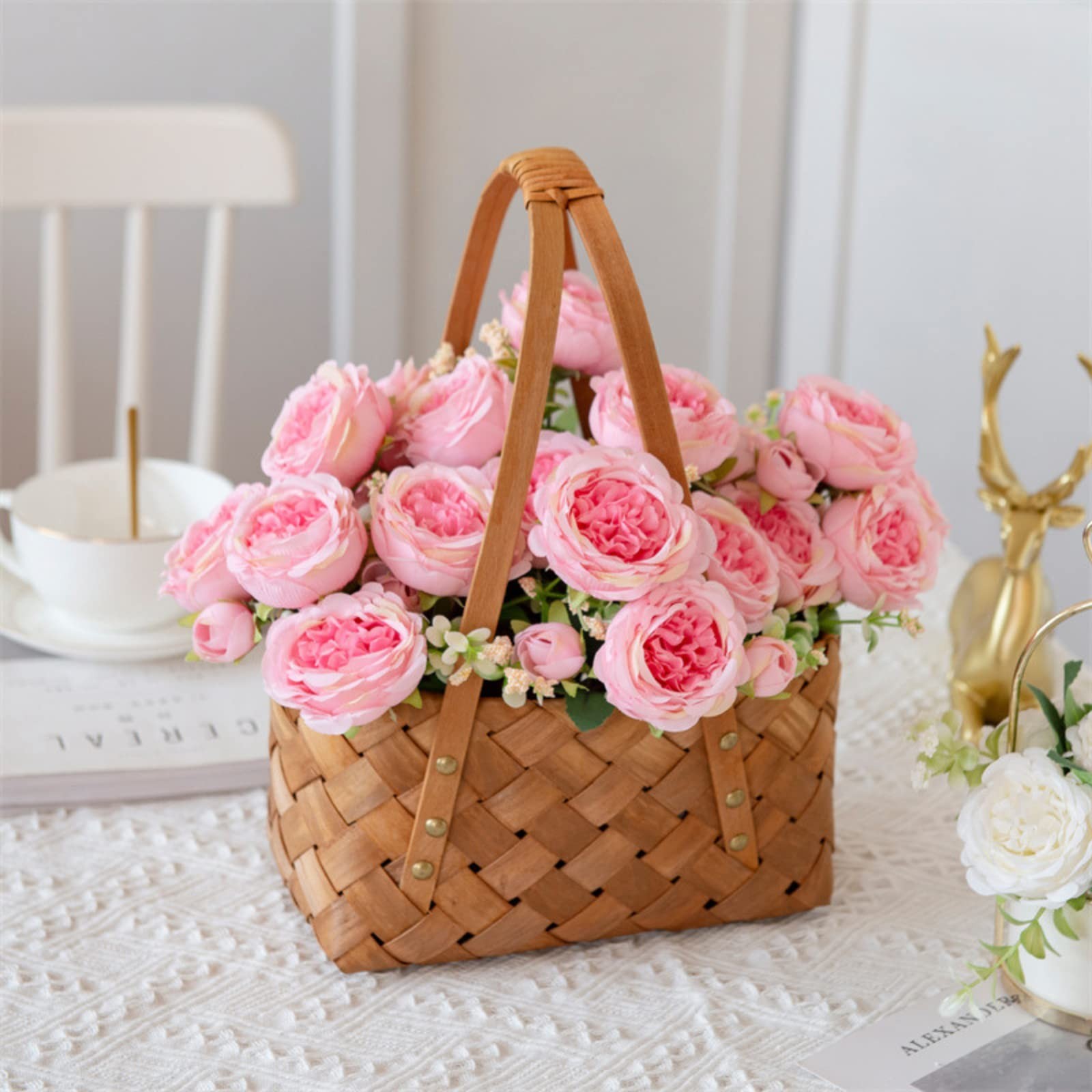 3 PCS Pink Artificial Flowers Peonies Fake Bouquet Decoration Faux Roses