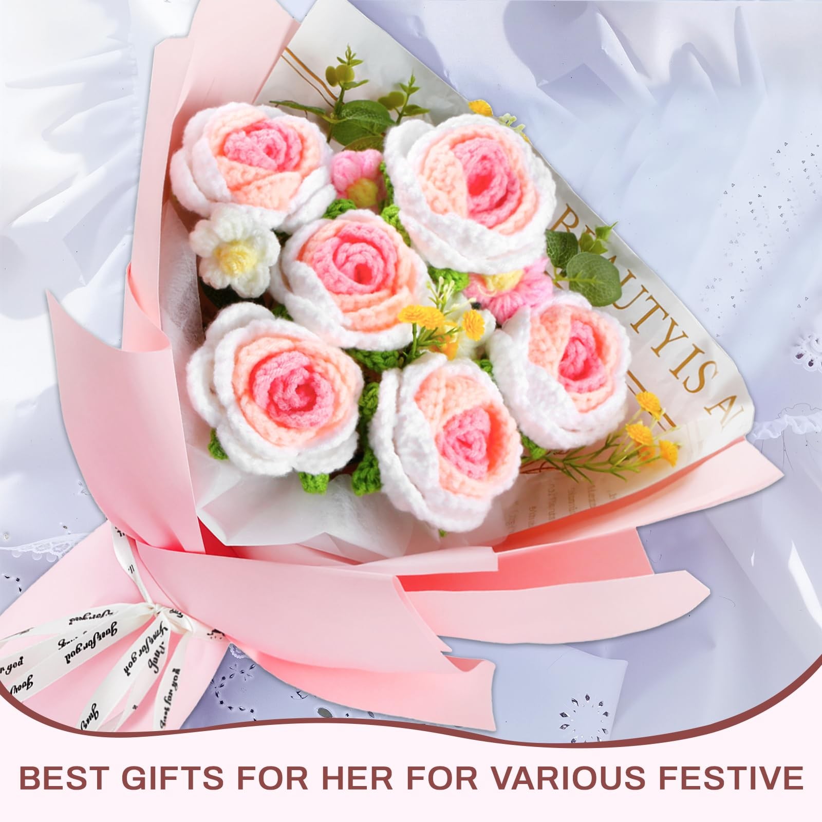 14-in-1 Crochet Flower Bouquet Roses Sunflowers for Anniversary Valentine’s