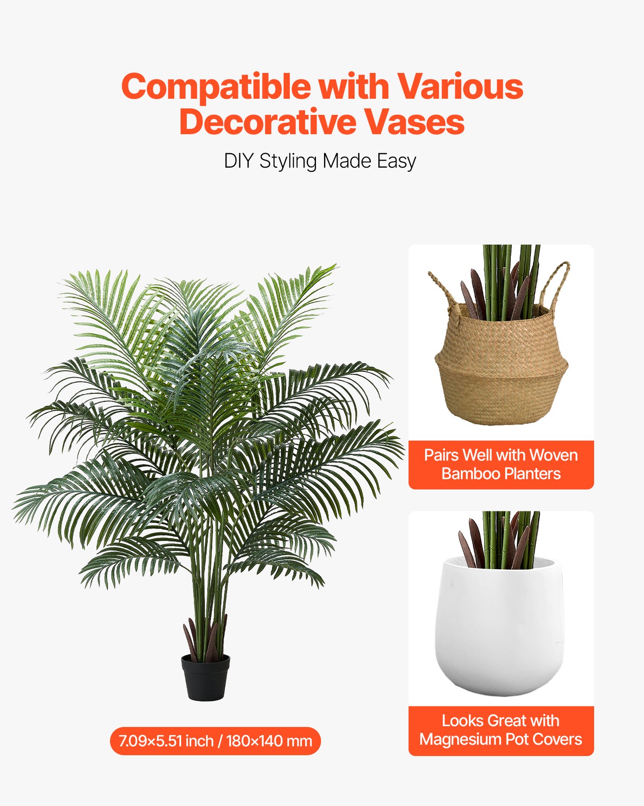 VEVOR 6ft Artificial Areca Palm Tree Faux Plant in Pot for Home Office Decor