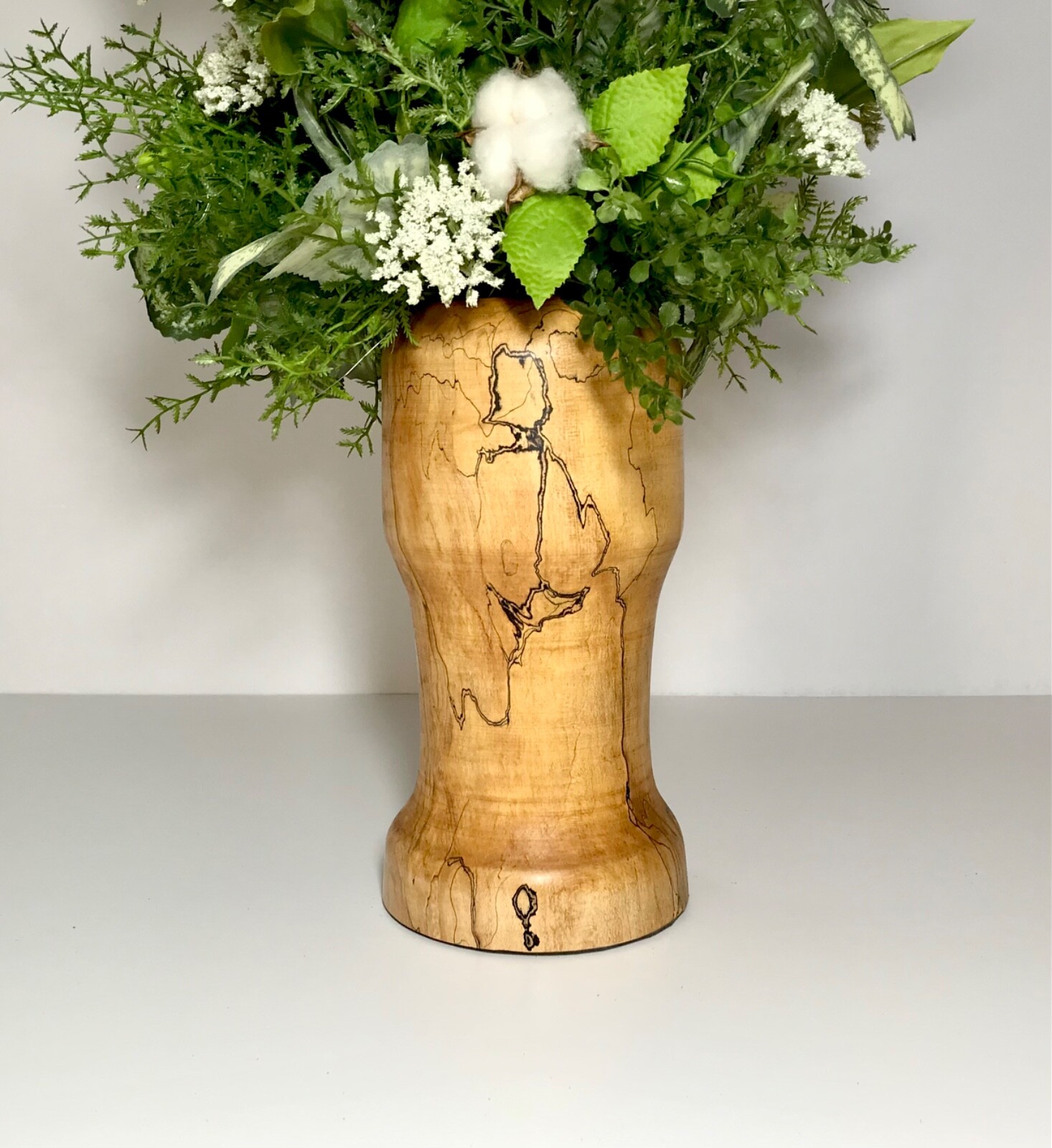 EVERYDAY YEAR ROUND FLORAL COTTON STEMS ARRANGEMENT WOOD COLUMN CENTERPIECE NEW
