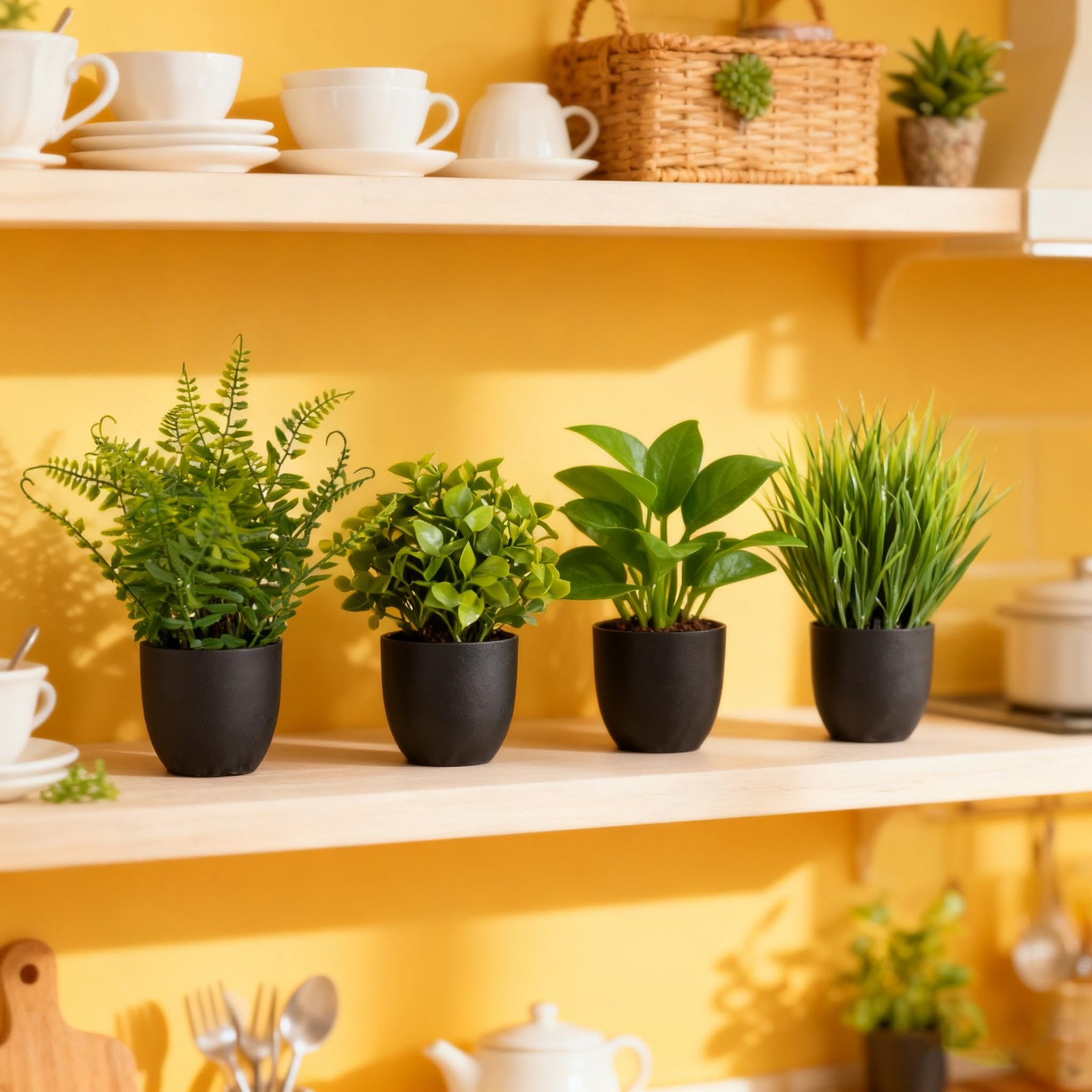 6 PCS Mini Artificial Simulation Green Potted Plants Home Office Desk Decor