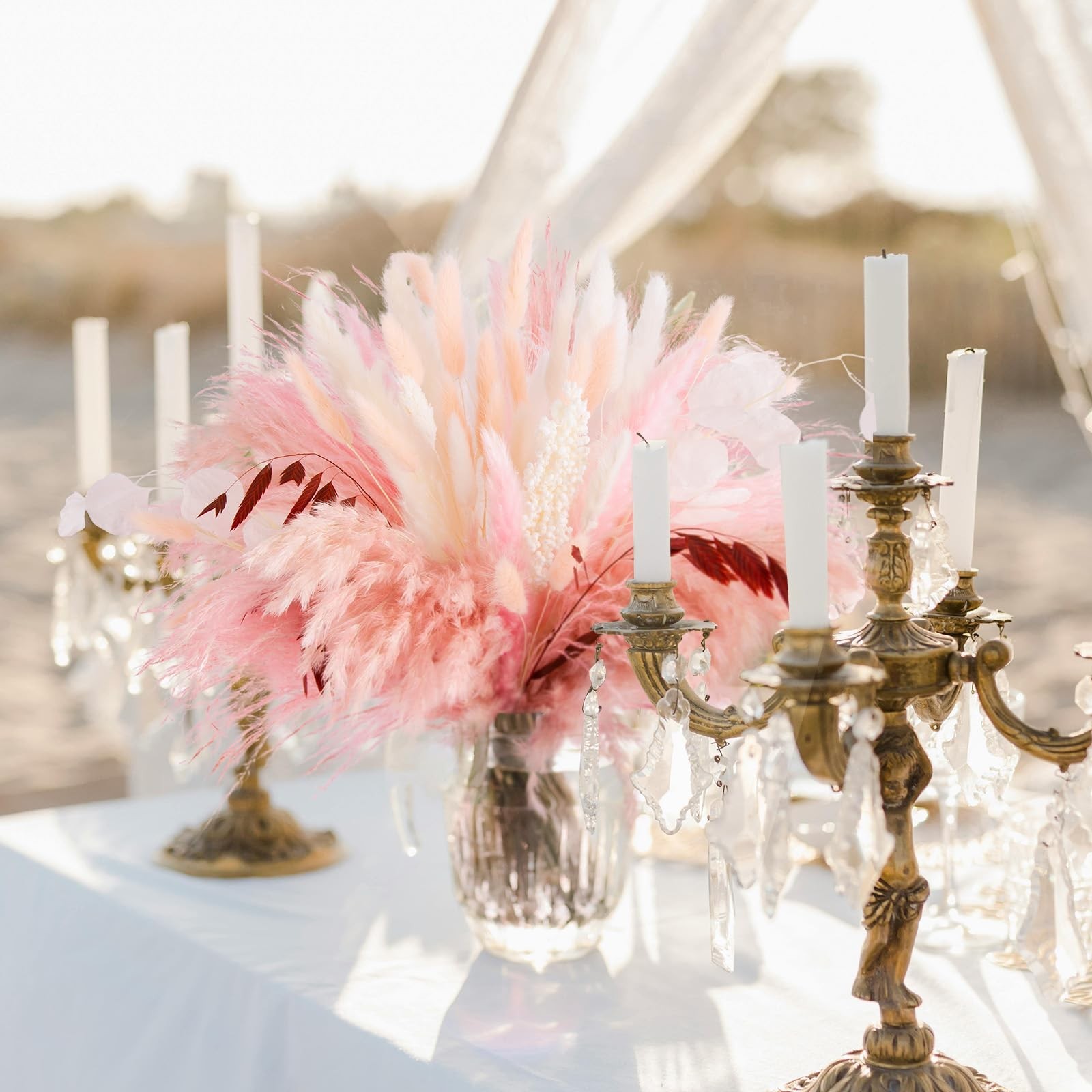 85Pcs Pink Pampas Grass – Natural Dried Floral Decor for Boho Home & Wedding