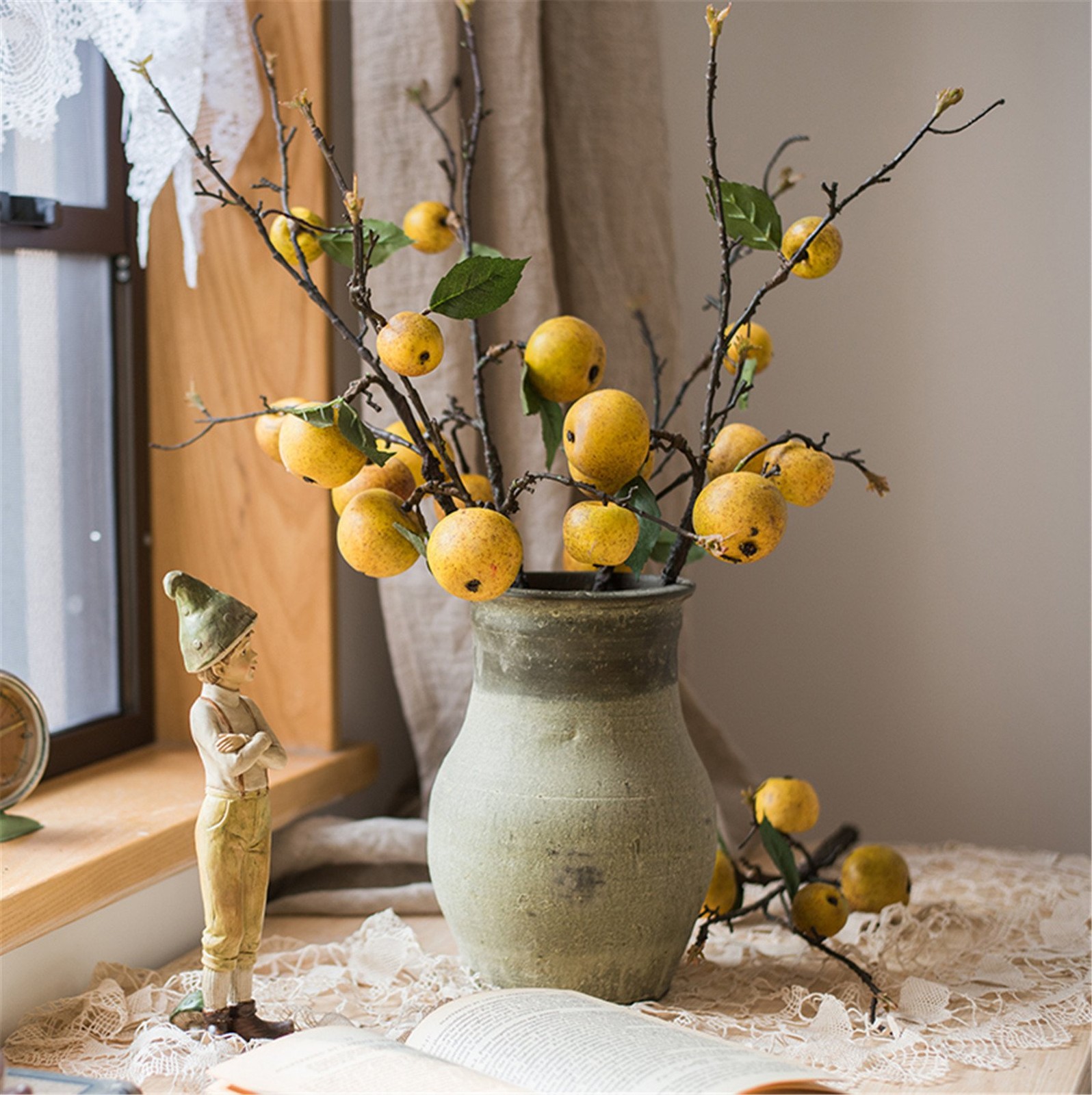 3pcs Artificial Pear Tree Branches Fake Pear Fruit Spur