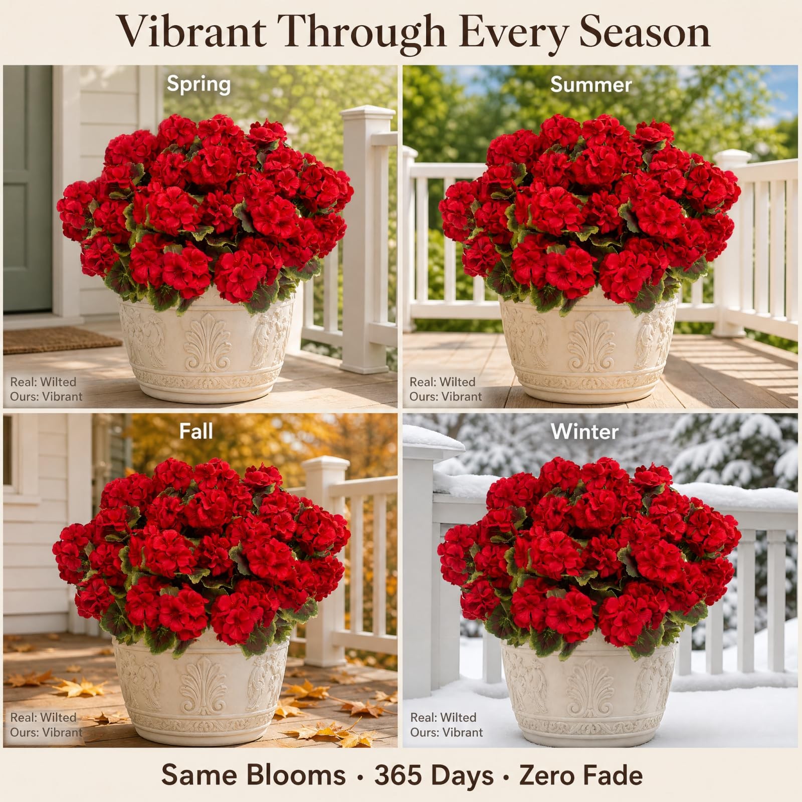 8 Bundles Artificial Geraniums for Outdoors – Red Silk Fake Flowers – UV Resi…