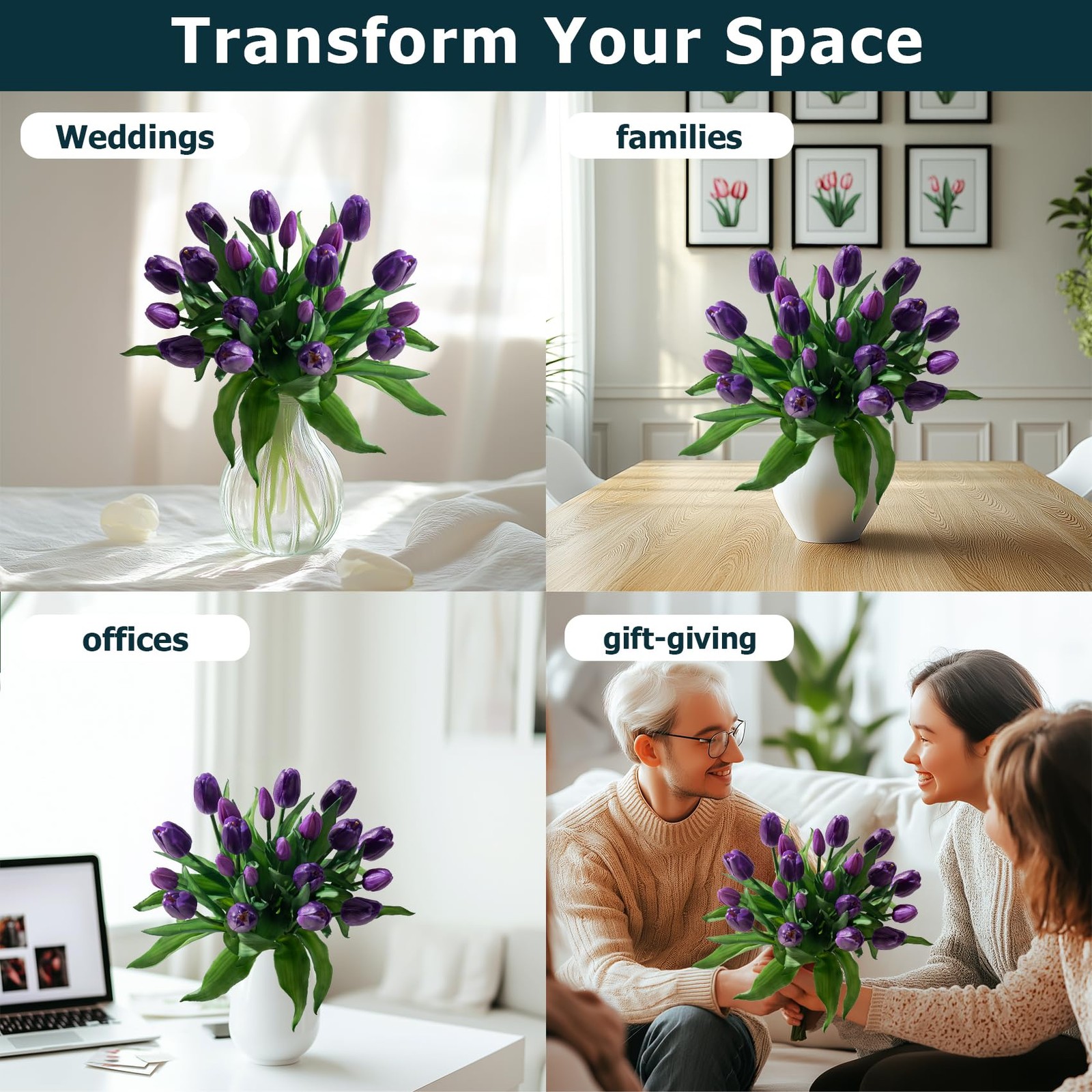 20 PCS Fake Tulips 12 Inch Artificial Silk Flowers Bouquet Gift Box Decor