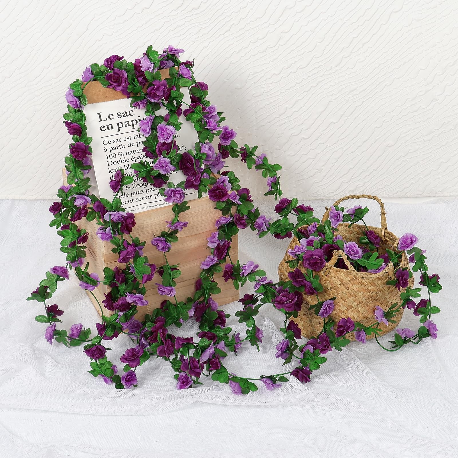 9 Pack 72 FT Artificial Flower Garland, Fake Purple Roses Vines Silk Flowers …