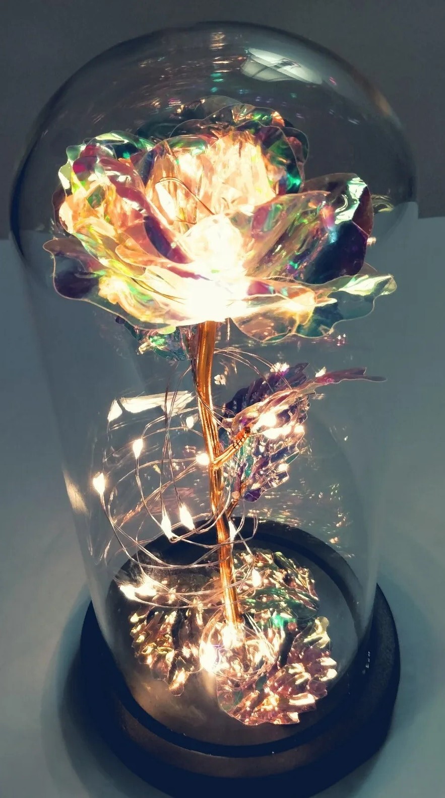 Galaxy Loves Enchanted Rose In Glass With LED Lights 9″Tall 4″Base Great Gift