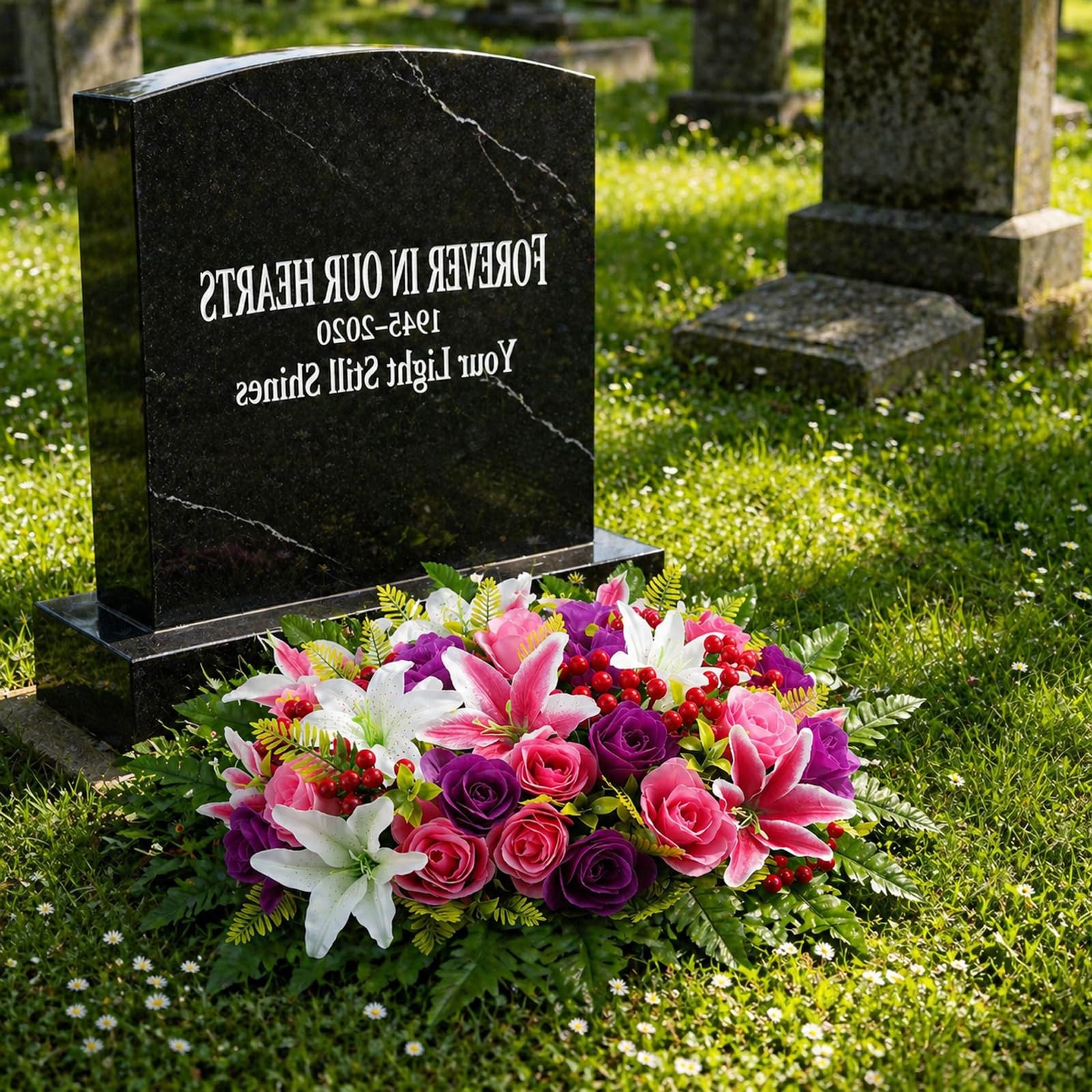 Headstone Flower Saddle Saddle Flowers for Cemetery Headstone Hot Pink Purpl…