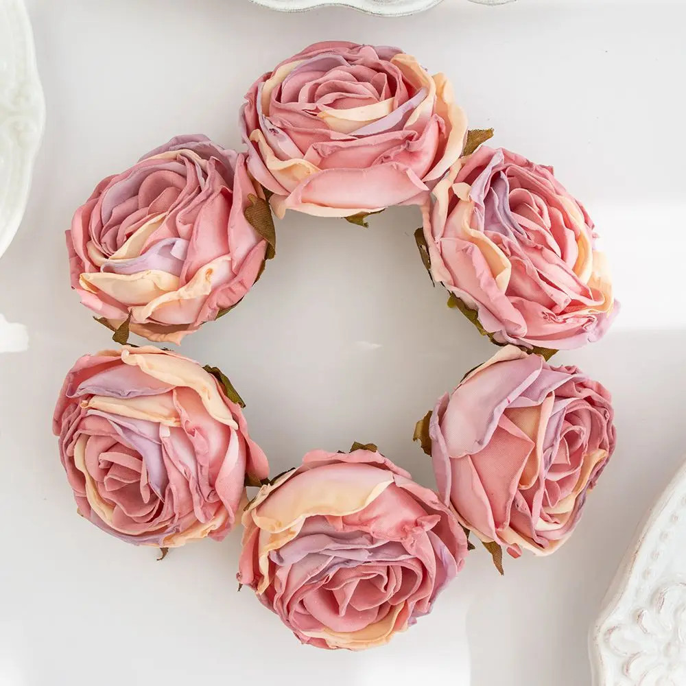 Artificial Burned Edge Rose Floral Bouquet For Wedding Home Garden Party Wreath