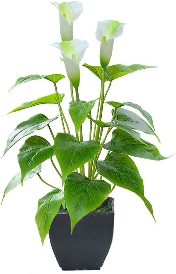 Artificial Flower Calla Lily Faux Small Potted Plant with Black Pot Fake Bons…