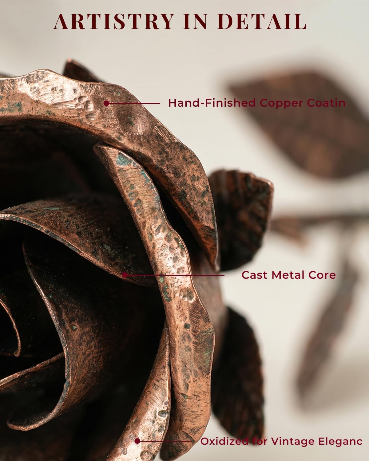 VGYGLS 7th Anniversary Wedding Gift for Her – Handmade Copper Rose with Red