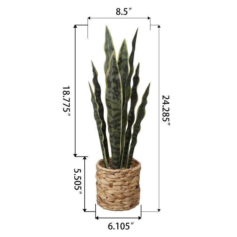 24.3 Inch Artificial Snake Plant in Rattan Basket Decor Indoor Office Home New