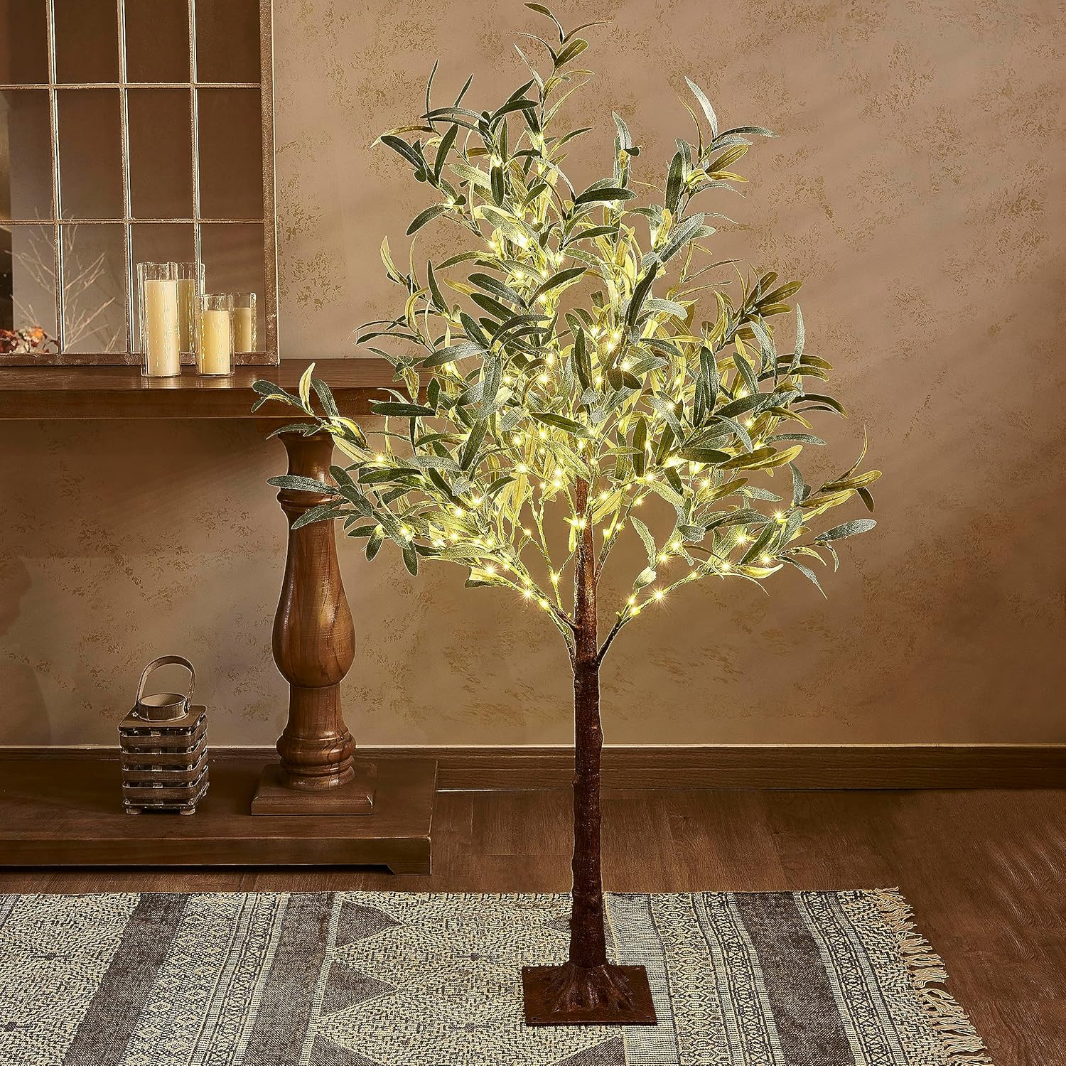 4FT Lighted Olive Tree with 160 Warm White LEDs for Holiday Decor