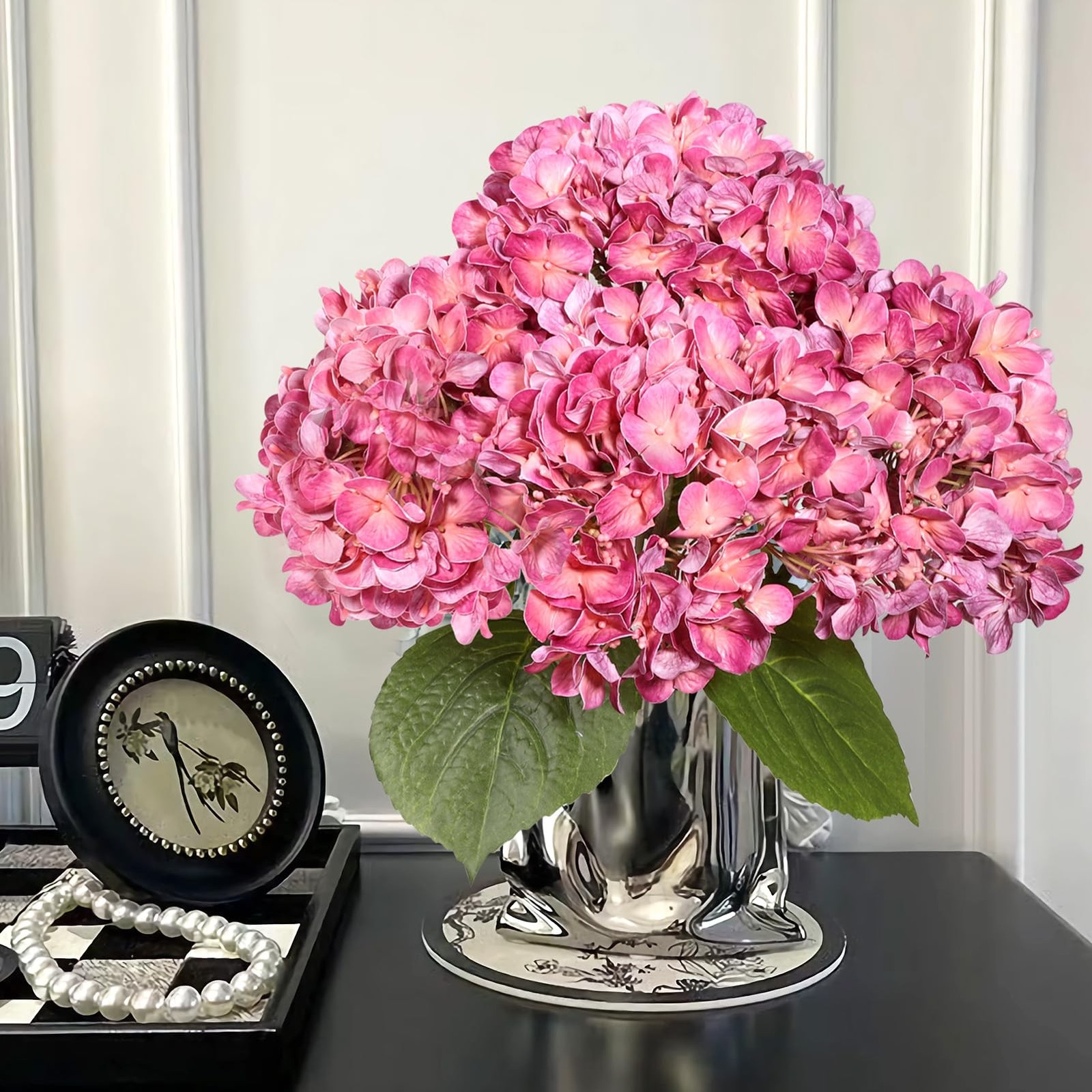 Hydrangea Artificial Flowers 4 Pcs 20″ Magenta Latex Real Touch Hydrangea Flo…
