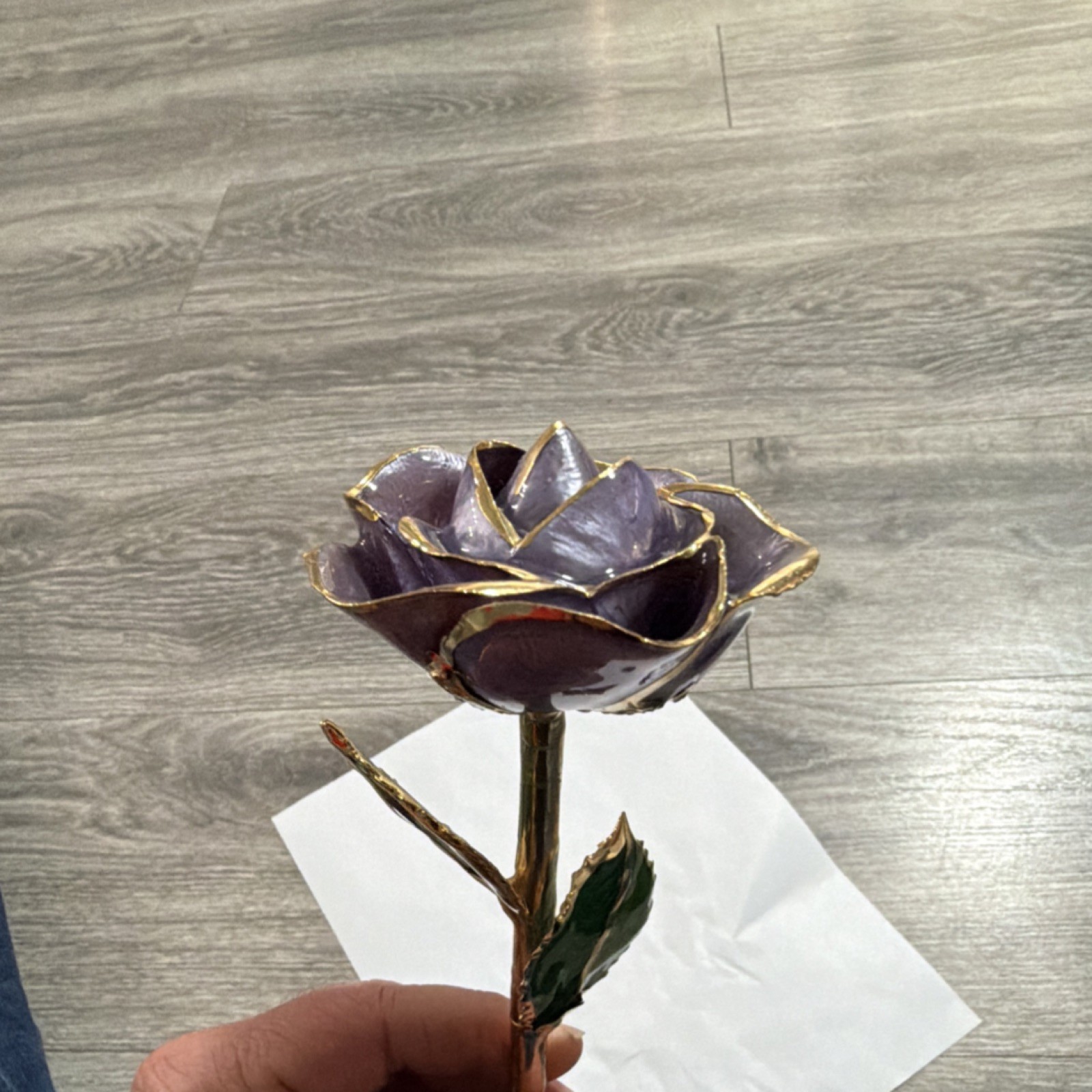 Artificial Metal Rose Flower Stem Purple Gold Green Decorative Floral Decor