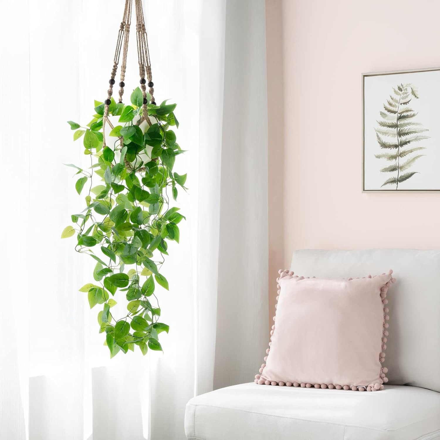 Fake Hanging Plant with Pot, Artificial Plants for Home Spring Decor Indoor Macr