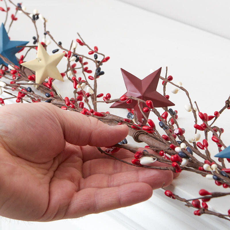 5ft Americana Pip Berry Decorative Garland With Patriotic Metal Stars