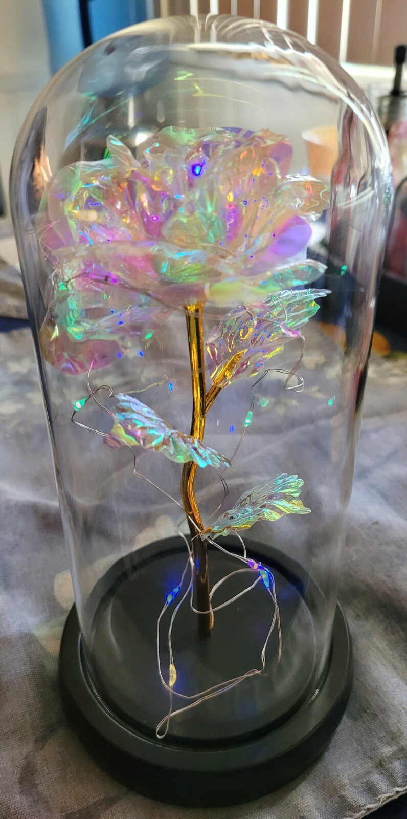 Clear Eternal Rose With LED Lights In 9″ Glass Dome Mothers Valentines Day Gift