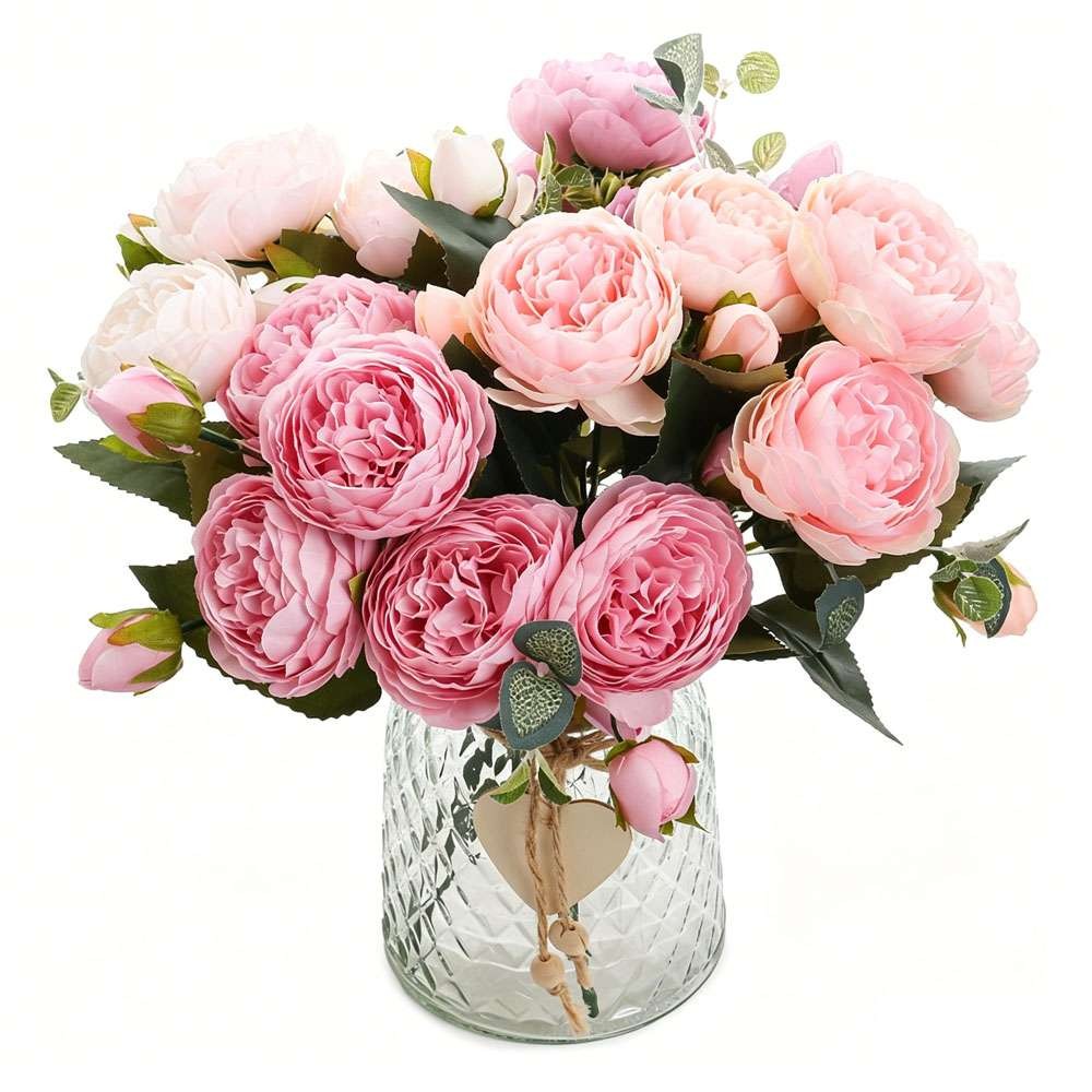 9 Heads Artificial Silk Peony Flower Wedding Bouquet Home Party Outdoor Decor