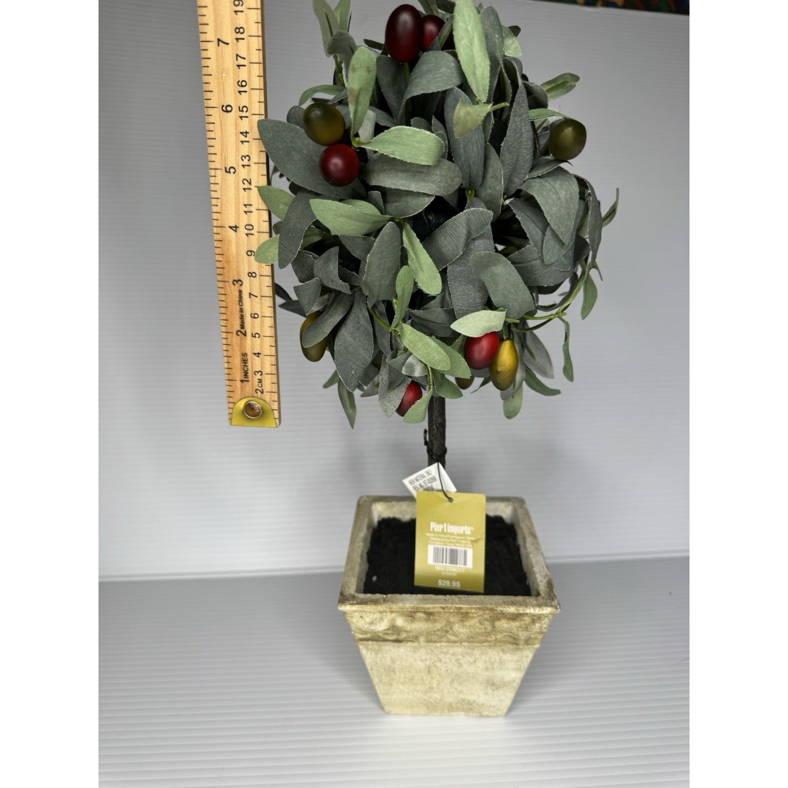Pier 1 Imports Olive Topiary Faux Tree in Decorative Pot 20″ NEW