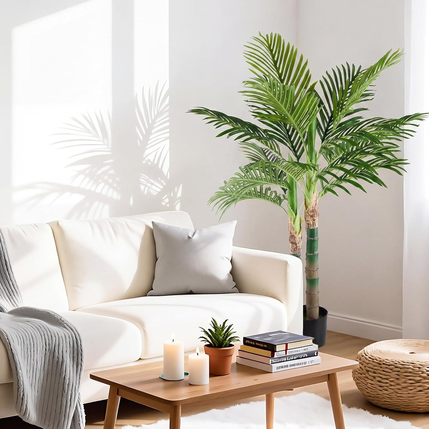 47In Artificial Palm Tree, Tall Fake Faux Plants with Indoor Lifelike Leaves Bla