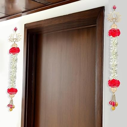 Fabric & Beads Lotus Wall Hanging 4Pc | 2.5Ft Multicolor Temple Decor