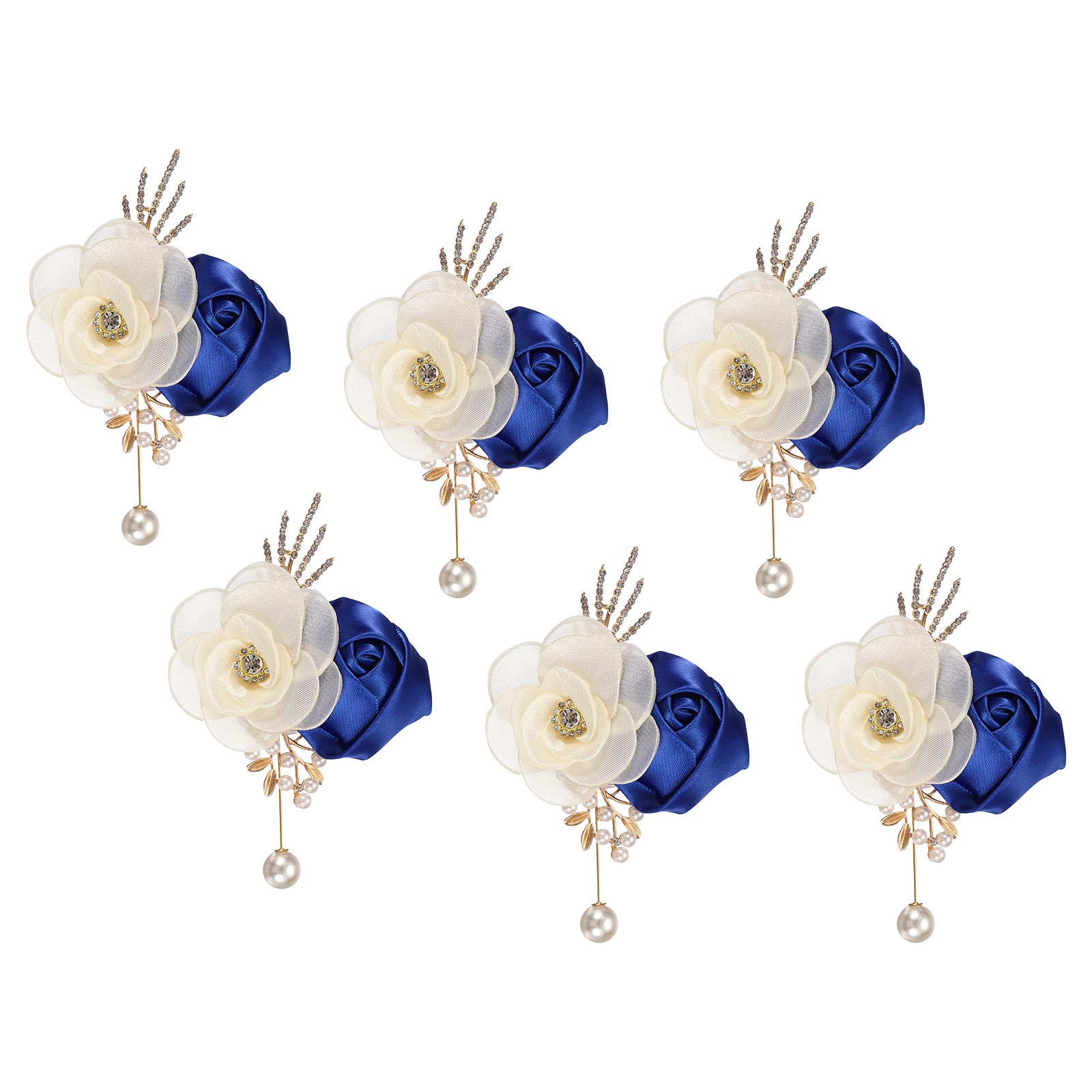 Rose Boutonnieres for Men, 6Pcs Mens Boutonnieres Lapel Flower, Sapphire Blue