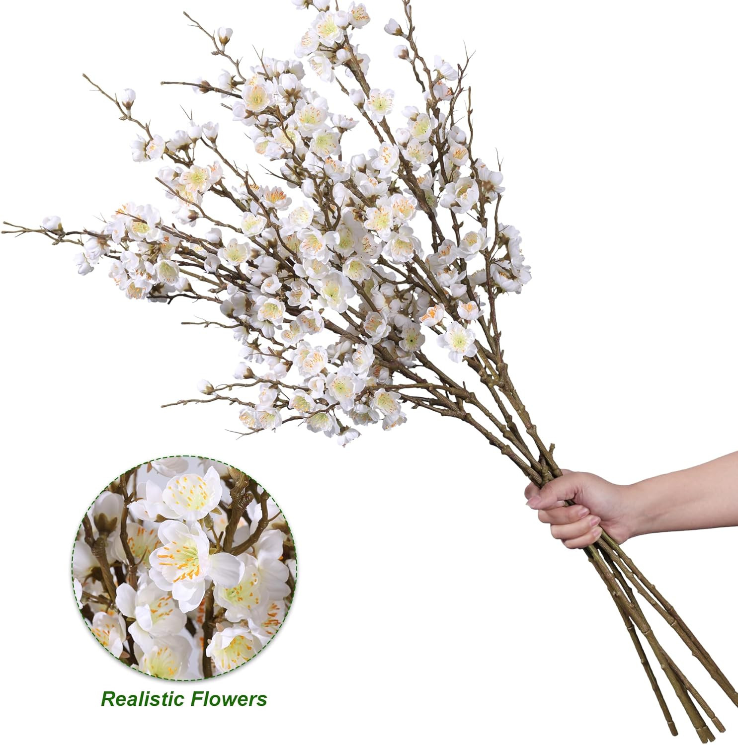 6 PCS Artificial Cherry Blossom Branches Spring Indoor Decoration, Faux Flowers