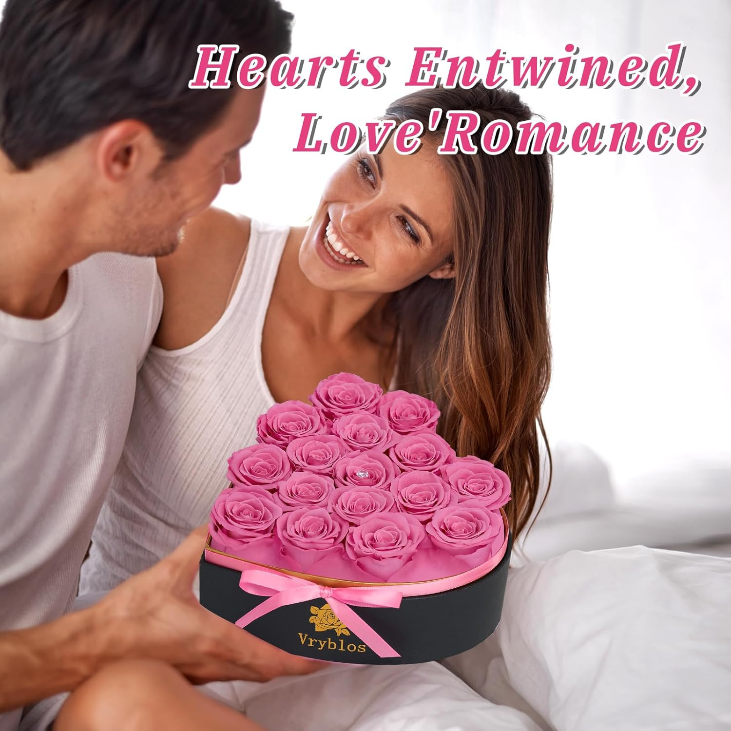 16 Pieces Forever Flower Heart Shape in a Box Preserved Pink Roses for Delivery