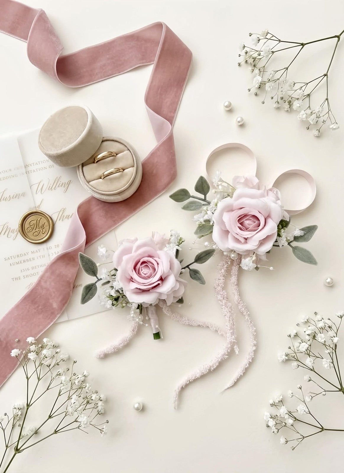 Pink Rose Corsage Boutonniere Set Prom Wrist Groom Groomsmen Bride Wedding