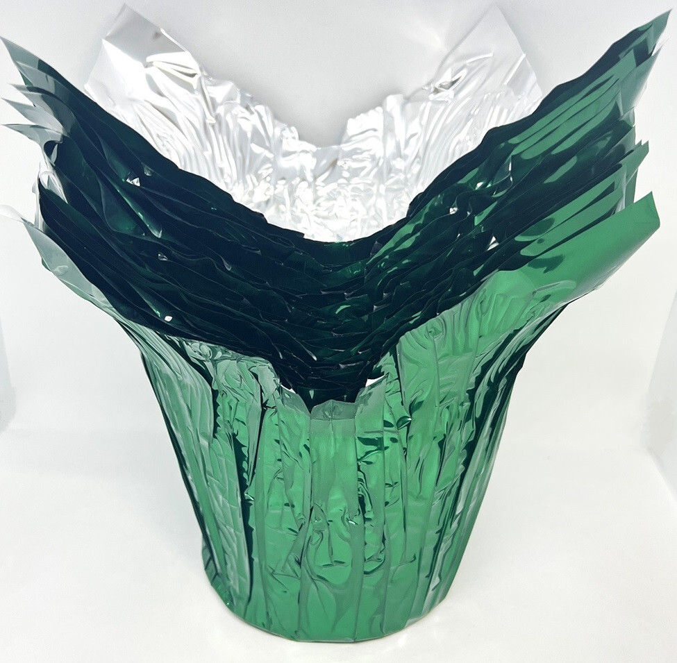 (10) LARGE 6″ FLOWER POT Kwik Covers Wrapper GREEN FOIL Dress Up Your Plants!