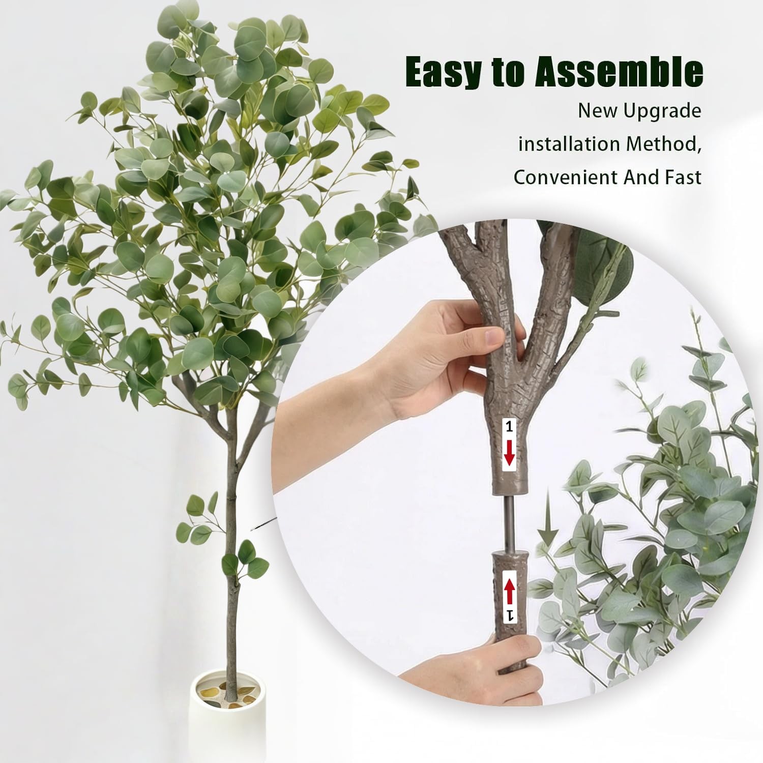 5FT Artificial Eucalyptus Tree, Lifelike Fake Floor Plant with Silver Dollar …
