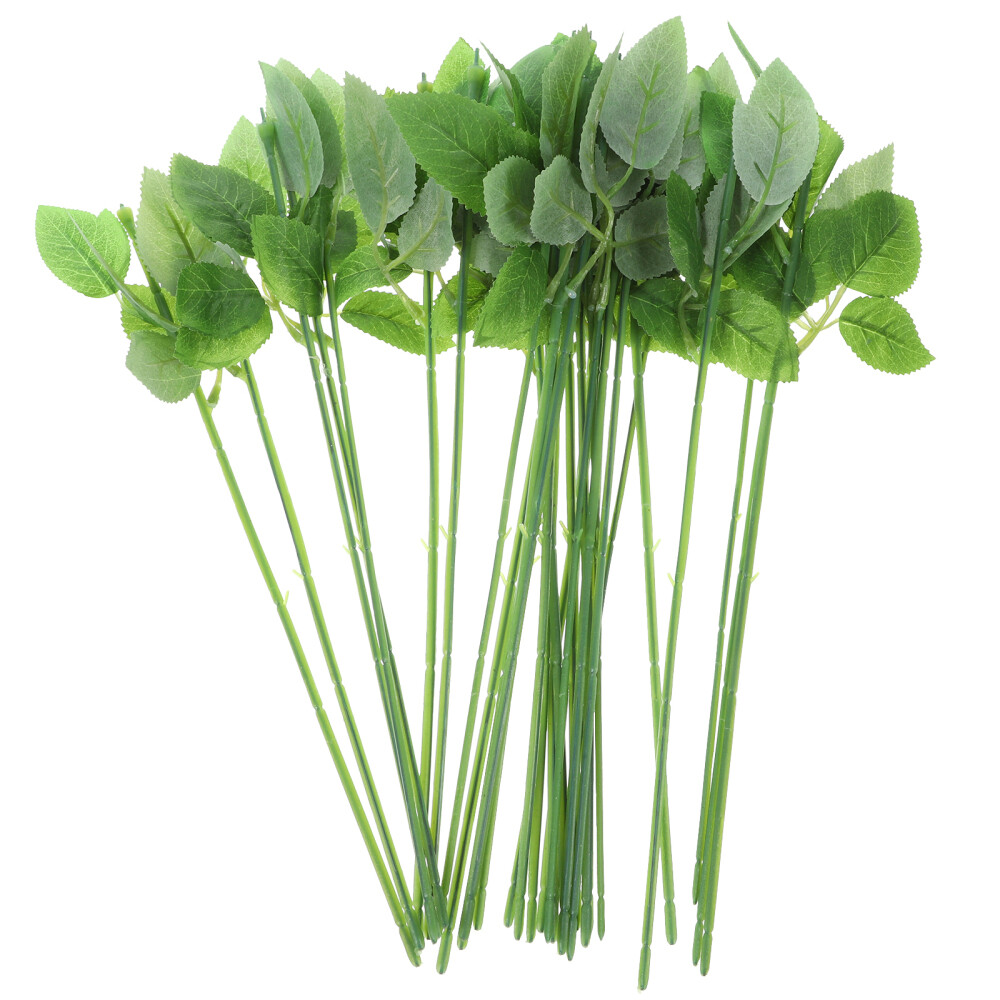 30pcs Flower Stem Rose Stem Leaves Artificial Rose Leaves Stems