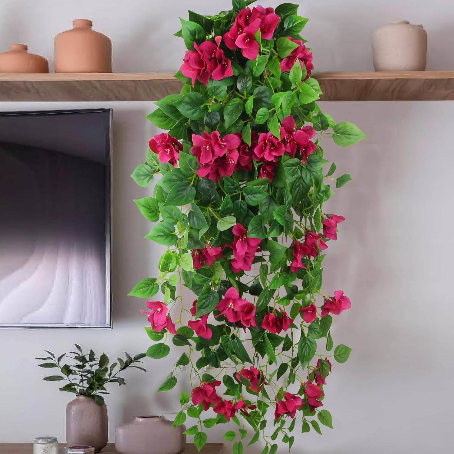 2 Pcs Artificial Hanging Flowers for Outdoors Bougainvillea Artificial Vines Ros
