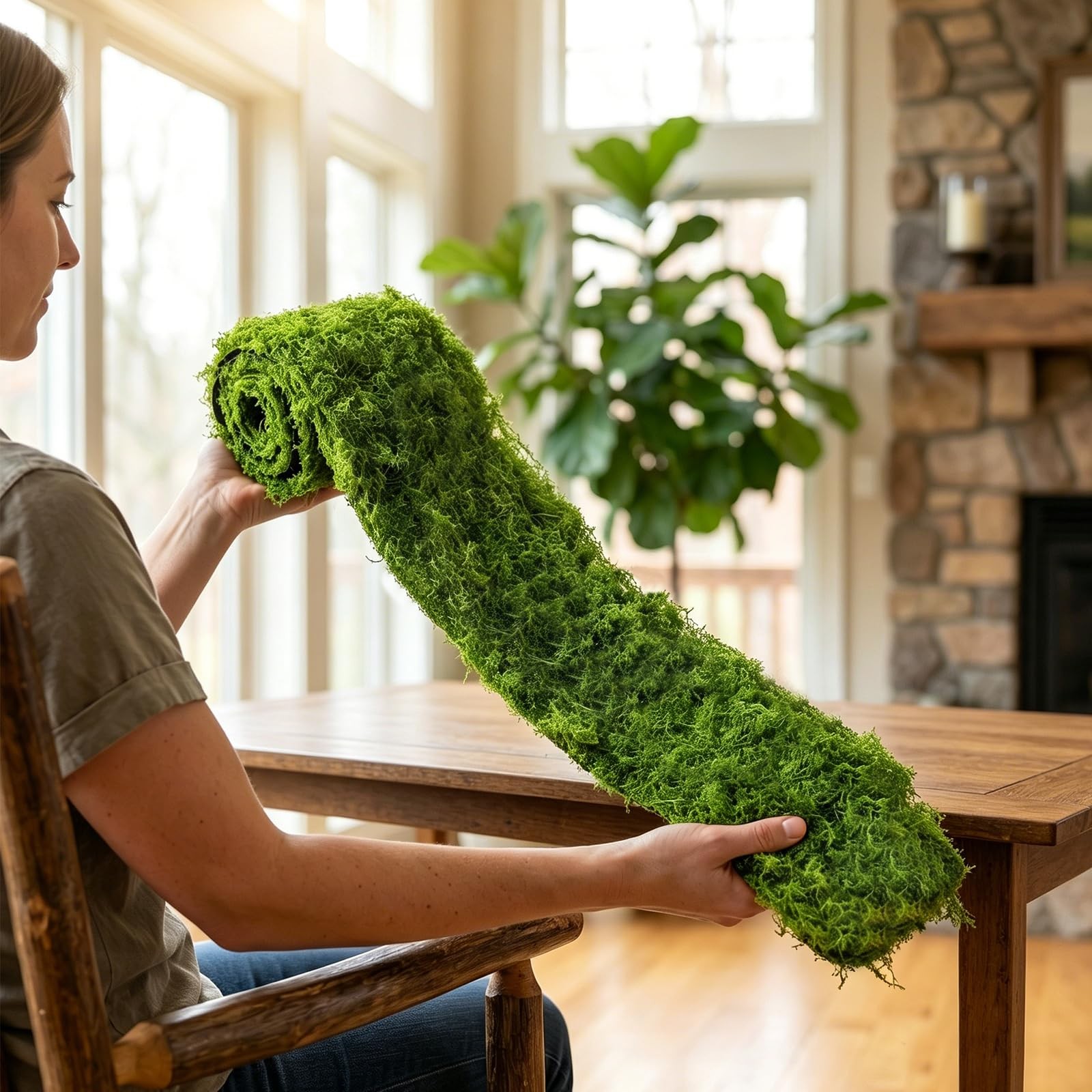 Artificial Moss Mat, 4″ x 47″ Light Green Fake Moss Roll for Crafts Table Run…