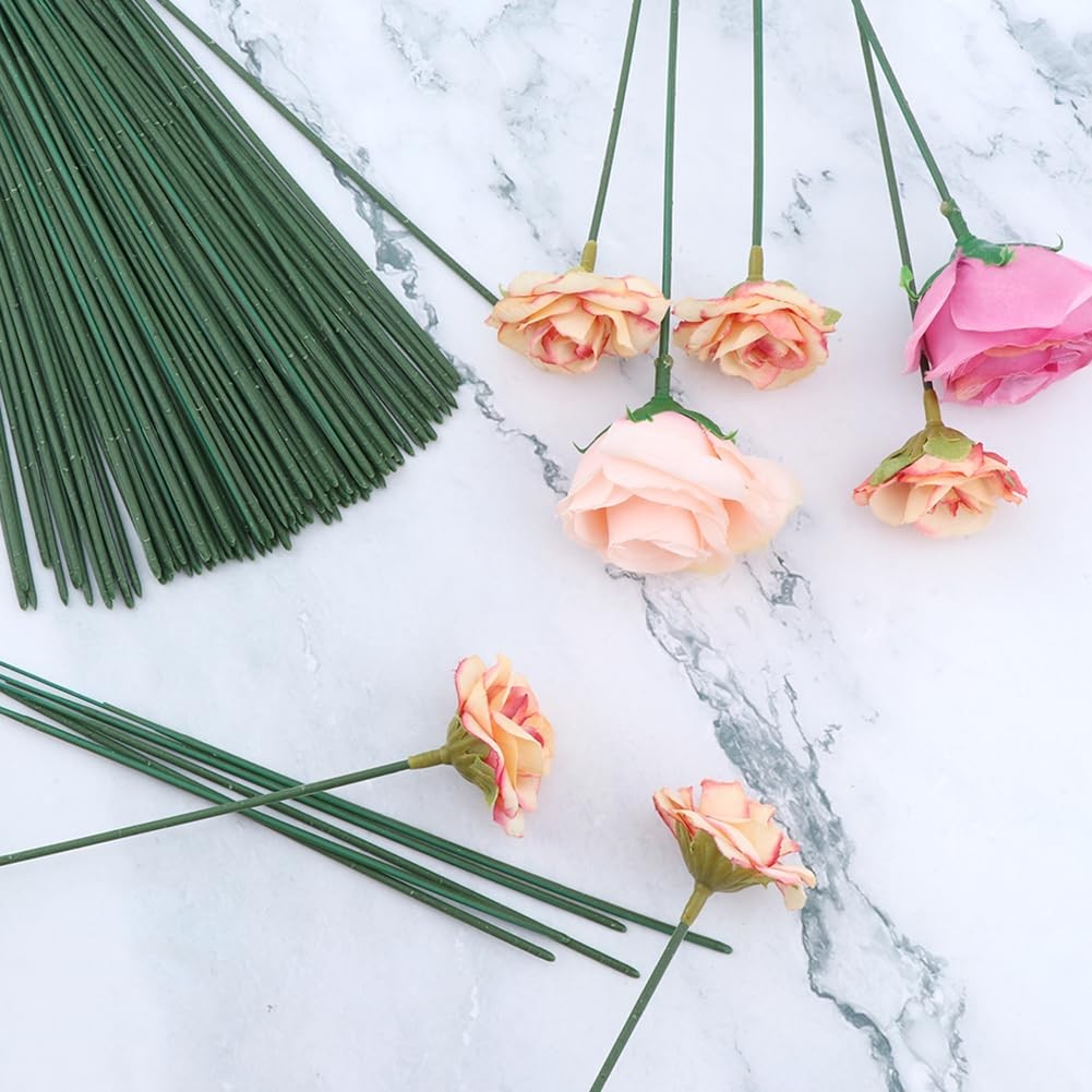 100 pcs Plastic Floral Stems for Crafts, Green Flower Rod Floral Stem Wire fo…